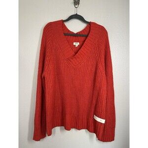NWT‎ ANA Sweater Womens Sz XXL Orange VNeck Ribbed Knit Long Sleeve Pumpkin Fall